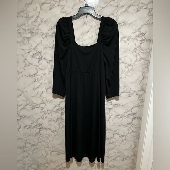 Eloquii Black Midi Dress Womens Long Puff Sleeves - Picture 4 of 6